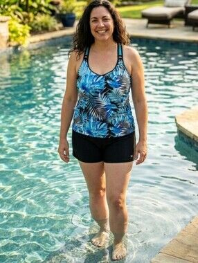 NWT ZeroXposur Blue Palm Tankini Swimsuit Set XL